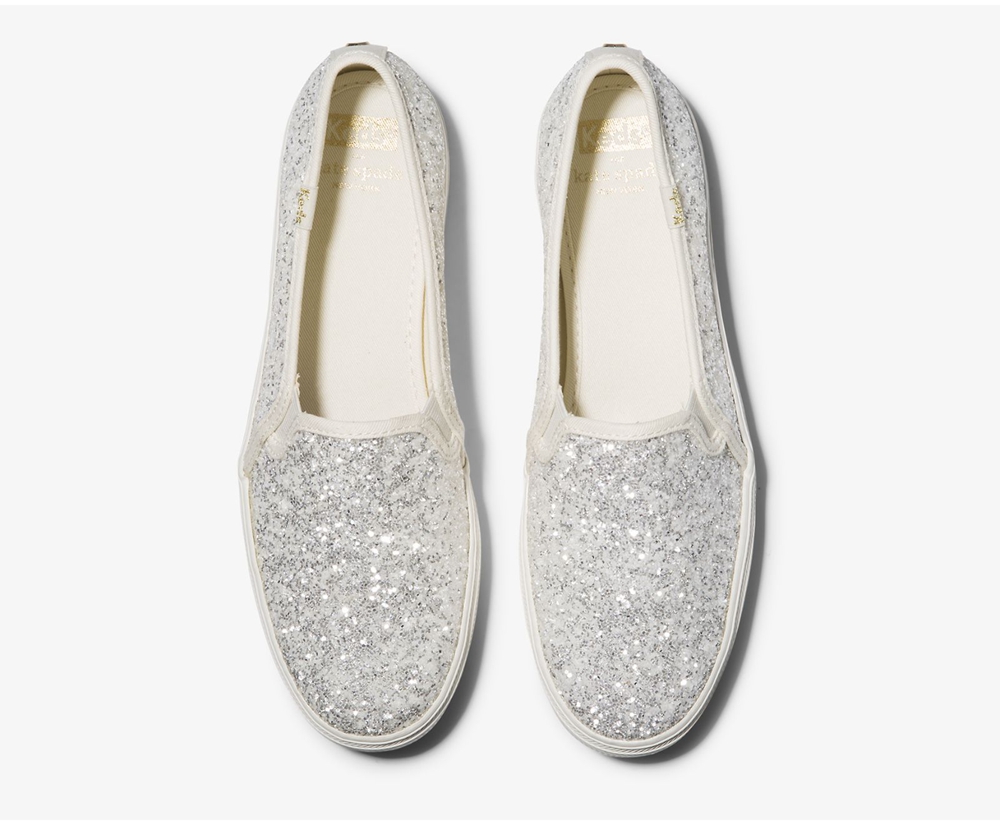 Slip On Γυναικεια - Keds Kate Spade New York Triple Decker Glitter - Λευκα - QLFSD9123